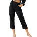 YRAETENM Fall Solid Linen Pants for Women Ruffle Ruched Button Pants High Waist Folded Hem Cropped Pants with Pocket X-Large 02 Black