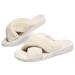Womens Fuzzy Cross Band Slippers with Orthotic Insole Arch Support Comfortable Spa Plush House Slippers for Plantar Fasciitis Foot and Heel Pain Recovery Slippers for Women 9 Cream