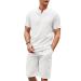 COOFANDY Men's 2 Pieces Linen Set Casual Henley Shirts Short Sleeve Beach Yoga Shorts Summer Pants Outfits 01-white Medium