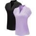 DOTIN Womens 2 Pack Golf Polo Shirts Short Sleeve V Neck Collared Quick Dry Tennis Sports Shirts Workout Tops Black & Purple 2 Pieces 3X-Large