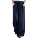 Gufesf Women's Casual Cotton Linen Palazzo Pants Wide Leg Long Trousers with Pockets Summer Capri Pants for Women Beach Dark Blue X-Large