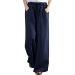 Gufesf Women's Casual Cotton Linen Palazzo Pants Wide Leg Long Trousers with Pockets Summer Capri Pants for Women Beach Dark Blue X-Large