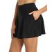 Oalka Women's Pleated Skirt with Pockets High Waist Sports Athletic Running Shorts Golf Tennis Skorts Black Medium