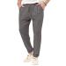 elselect Men's Drawstring Casual Long Pant Cotton Linen Pants Elastic Waist Loose Fit Jogger Yoga Wedding Beach Trousers Grey XX-Large