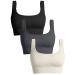 OQQ Women's 3 Piece Medium Support Tank Top Ribbed Seamless Removable Cups Workout Exercise Sport Bra Black Darkgrey Beige Medium