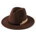 HUDANHUWEI Women's Wide Brim Fedora Panama Hat with Metal Belt Buckle Coffee-1