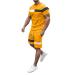 Men Active Sport Print Sweatsuit Comfy Muscle Bodybuilding Buttons Short Sleeve Blouse Drawstring Knee Length Shorts Type-b-yellow X-Large