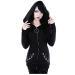 Womens Goth Punk Iron Chain Strap Hooded Crop Tops Cotton Black Hoodie Pullover Sweatshirt