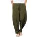 COOFANDY Men Cotton Linen Yoga Pant Casual Drawstring Loose Fit Baggy Harem Pant Large A - Army Green