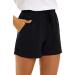 KINGFEN Women Casual Cotton Shorts Drawstring Comfy Elastic Waist Shorts Summer Pull On Short with Pockets(S-2XL) A2-black Medium