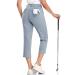 MoFiz Womens Capri Pants Lightweight Elastic Waist Golf Pants and Womens Work Pants with Pockets Ac-silver Gray X-Small