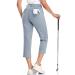 MoFiz Womens Capri Pants Lightweight Elastic Waist Golf Pants and Womens Work Pants with Pockets Ac-silver Gray X-Small