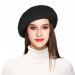 Jeicy Wool Beret Hat Solid Color French Beret with Skily Scarf and Brooch Black