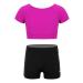 YiZYiF Kids Girls Basic 2 Piece Active Outfit Crop Top and Shorts Set for Gymnastics/Dancing/Workout Black&rose 5-6