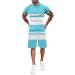 BEUU Mens Sports Sets Summer Casual Tracksuits Short Sleeve Patchwork Golf Polo Shirts Shorts Set 2 Piece Set Outfits 143- Sky Blue X-Large