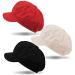 3 Pieces Women Newsboy Cap Adjustable Visor Beret Hats Soft 8 Panels Vintage Cabbie Hat Octagonal Cap for Women Girl Black, White, Red