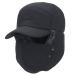iEasey Winter Trapper Hat for Men Warm Thermal Fur Bomber Hats Insulated Baseball Cap with Ear Flap Face Cover Black