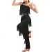 Girls 2 Piece Latin Ballroom Dance Costume Set Tassel Camisole Fringe Pants Modern Salsa Dancewear 7-8 Years Black