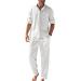 COOFANDY Men's 2 Piece Linen Shirts Sets Summer Beach Long Sleeve Casual Button-Down Shirts with Sleeve Tabs Pants Outfits 01-white X-Large
