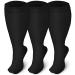 Iseasoo Plus Size Compression Socks for Men and Women-3 pairs Wide Calf 20-30 mmHg Knee High Compression Stockings Support for Circulation,Nurses, Running 011 Black XX-Large