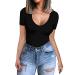 CLOZOZ Long Sleeve Tops for Women Sexy Womens V Neck T Shirts for Women Fitted Shirts Tight Basic Tee 00-shortsleeve-black X-Small