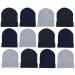 12 Pack Winter Beanie Hats for Men Women, Warm Cozy Knitted Cuffed Skull Cap, Wholesale 12 Pack Black / Navy Blue / Gray