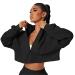 HerGymClothing Womens Cropped Sweatshirt Patchwork Long Sleeve Half Zip Stand Collar Workout Crop Tops Athletic Jacket Black Medium
