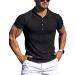 URRU Men's Muscle T Shirts Stretch Long&Short Sleeve Workout Tee Casual Slim Fit Polo Shirt 1short Sleeve-black X-Large