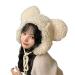 Cute Plush Faux Fur Animal Critter Hat Cap with Ear Flaps Fuzzy Bear Hat Soft Warm Winter Hat Beanie for Adults Women Girls Beige