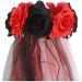 Ladies Day of the Dead Mesh Veil with Roses Garland Vintage Halloween Carnival Party Headband Fancy Dress Flowery Adults Costume Hairband Gothic Corpse Bride Veil Headpiece Head Buckle Wreath (Red) - Buy Online on GoSupps.com