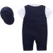AmzBarley Baby Boys Navy Tuxedo Romper Suit | 18-24 Months | Kids Gentleman Outfit with Shirt, Pants, Vest, and Bowtie - Buy Online on GoSupps.com