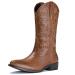 IUV Cowboy Boots For Men Western Boot Durable Classic Embroidered Snip Toe Boots 10 Brown