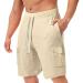 Mens Summer Solid Color Pants Drawstring Pocket Shorts Drawstring Summer Workout Shorts Inseam Elastic Waist Al4-khaki Large