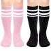 Olreco Toddler Soccer Socks Boys Girls Soccer Socks Kids Knee High Socks for Toddler Girls Toddler Tube Socks with Stripes 3-6 Years 2 Pack Black/White Pink/White