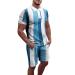 Men's Muscle T-Shirt & Short Sets Fashion Workout Short Sleeve Tee Shirts Summer Jogging Pants 2 Piece Tracksuit Blue-3 Medium