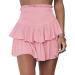 Meikulo Women Smocked Ruffle Mini Skirts Summer High Waisted Tiered Short Skirt with Shorts Underneath A-pink X-Small
