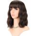 FAELBATY Short Bob Brown Wig with Air Bangs for Women - Curly Wavy Synthetic Cosplay Costume Wig in Natural Black/Dark Brown - 12 Inch - Buy Online on GoSupps.com
