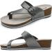 ONCAI Womens Orthotic Slides Ladies Leather Plantar Fasciitis Sandals With Arch Support Cork Footbed Sliders Slip On Soft Cushion 8 Grey