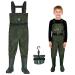 TIDEWE Chest Waders for Kids, Waterproof Youth Waders with Boot Hanger, Lightweight Durable PVC Waders for Fishing & Hunting Green 6/7 Little Kid