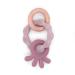 Baby Teether- Silicone and Beechwood Ring- Nautical Pink Octopus