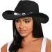 Western Cowboy Hat for Women Outback Cowgirls Felt Fedora Gus Rodeo Hat 22"-22.75" fit for M/L Medium-Large Black With Metal Silver Button