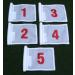 Set of Red Numbered #1, 2, 3, 4, and #5 Each Printed on a Solid White Jr. (8" L x 6" H) 400 Denier Pin Marker Flag for Golf & Putting Green Applications