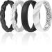 ThunderFit Women Silicone Wedding Bands Stackable Thin Braided Silicone Rubber Wedding Rings - 16 8 & 4 Packs Black Light Marble 8.5 - 9 (18.9mm)