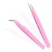 2 Pack Eyelash Tweezers Stainless Steel Straight and Curved Tip Tweezers Eyelash Tweezers for Eyelash Extensions
