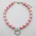 PETFAVORITES Engraved Crystal Heart Dog Necklace Jewelry with Bling Pearls Rhinestones Charm for Pets Cats Small Dogs Girl Teacup Chihuahua Yorkie Clothes Costume Outfits (Pink, 8 to 10-Inch) Pink Neck Size: 8"-10"