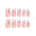 Foccna 3D Flower Fake Nails - Square Pink French Press on Long Nails with Rhinestones | 24pcs Glossy Artificial Nail Tips for Women & Girls - Buy Online on GoSupps.com