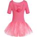 MOLLDAN Girls Dance Leotards for Ballet Dress Shiny Skirt Ruffle Sleeve Crisscross Back Z-bow-burgundy 6-8 Years
