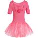 MOLLDAN Girls Dance Leotards for Ballet Dress Shiny Skirt Ruffle Sleeve Crisscross Back Z-bow-burgundy 6-8 Years