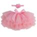 PythJooh Newborn Baby Girl Tutu Bloomers Skirt Headband Set Toddler Ruffle Pettiskirt with Nappy Cover Photo Props Set for 0-2Years 6-12 Months Pink