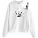 Bigfanshu Women Crop Fluffy Sweatshirt Off Shoulder Strap Top Long Sleeves Skew Collar Cartoon Print Anime Clothes White - Buy Online on GoSupps.com